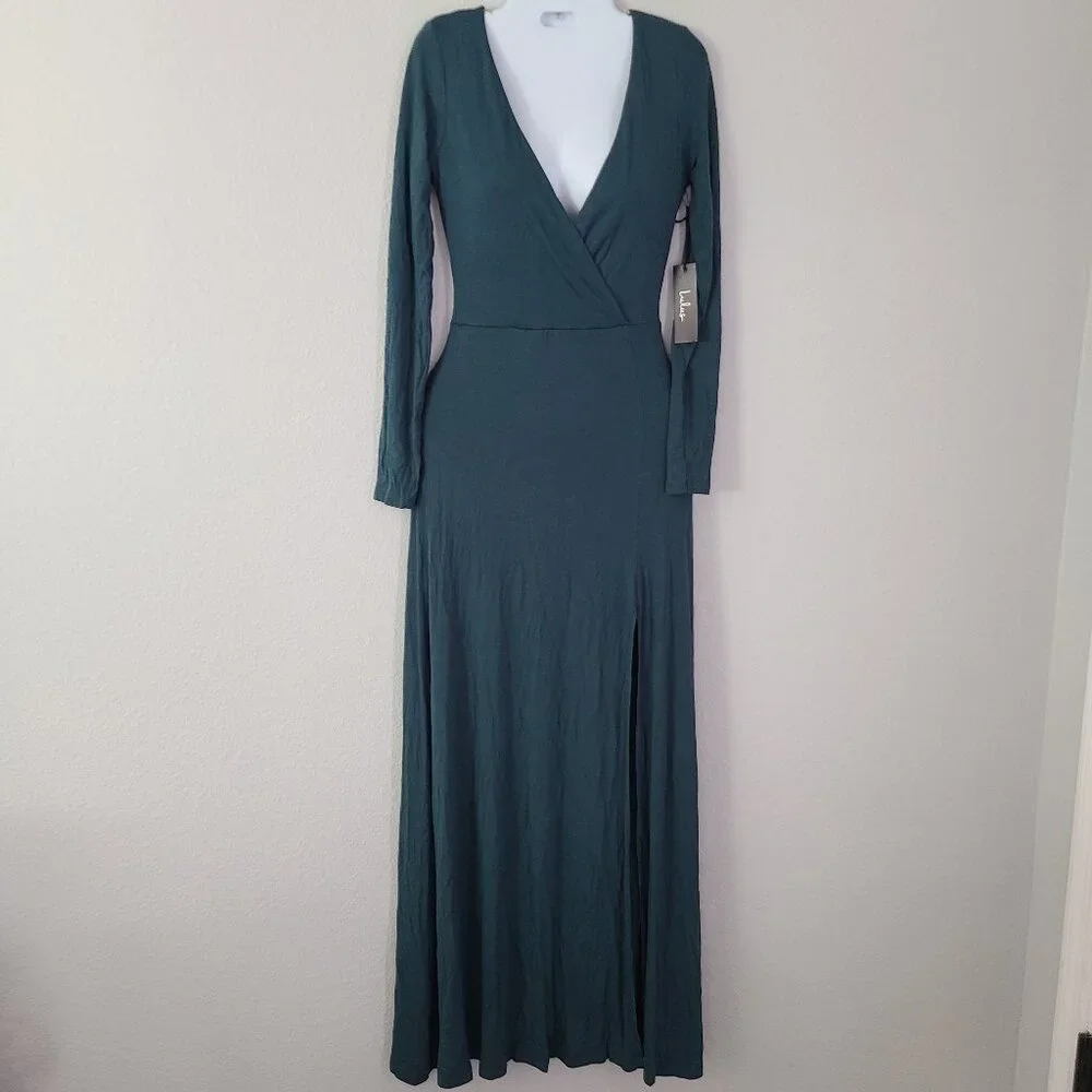 Lulus Maxi Dress Green Long Sleeve Women's Size Small NWT - Picture 3 of 13